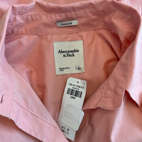 Abercrombie- NWT Oversized Boyfriend Poplin Pink Button-Up Shirt Blouse Sz L - Picture 5 of 7